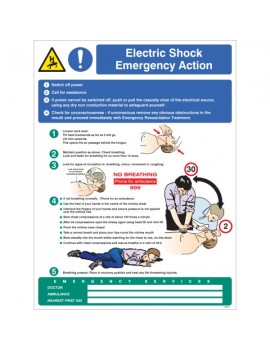 Electric Shock Emergency Action Wall Panel - 450 x 600mm Site Products