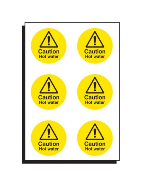 6 x Caution hot water stickers Site Products